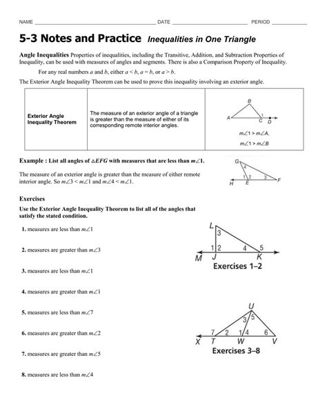 Pdf Inequalities In One Triangle Date Period Kuta Triangle Inequality Worksheet With Answers - Triangle Inequality Worksheet With Answers
