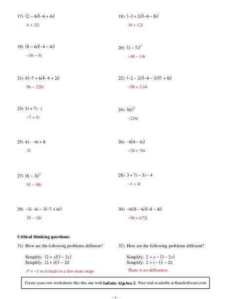 Pdf Infinite Algebra 2 Operations Of Complex Numbers Complex Numbers Operations Worksheet - Complex Numbers Operations Worksheet
