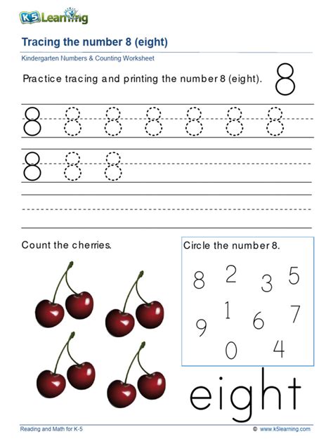 Pdf Kindergarten Tracing Numbers Eight 8 K5 Learning Number 8 Tracing Worksheet - Number 8 Tracing Worksheet