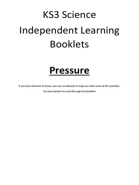 Pdf Ks3 Science Independent Learning Booklets The Polesworth Calculating Pressure Worksheet - Calculating Pressure Worksheet