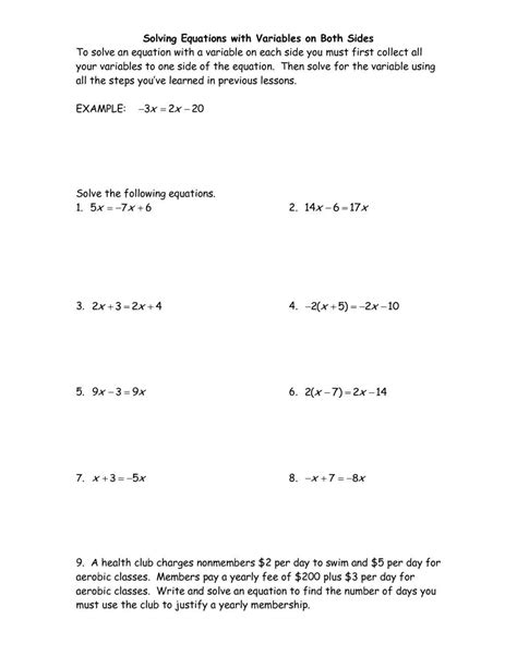 Pdf Kuta Equations With Variables On Both Sides Variable On Both Sides Equations Worksheet - Variable On Both Sides Equations Worksheet