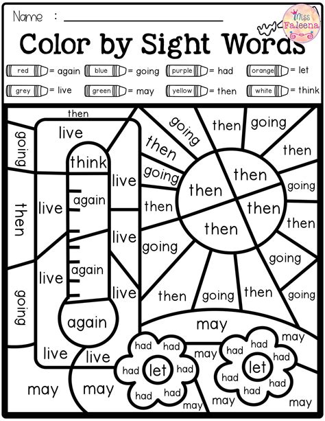 Pdf Learn Sight Words Color By Word Reading Sight Word Color By Word - Sight Word Color By Word