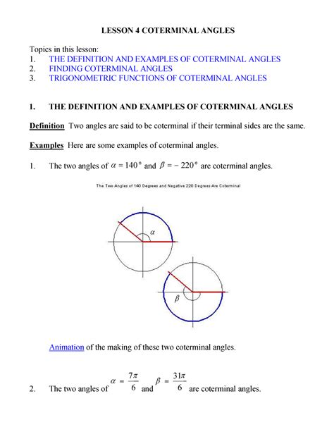 Pdf Lesson 4 Coterminal Angles Utoledo Edu Coterminal Angles Worksheet With Answers - Coterminal Angles Worksheet With Answers