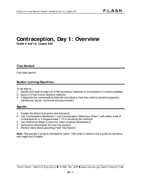 Pdf Lesson Plan Contraception Part I Advocates For Contraceptive Methods Worksheet - Contraceptive Methods Worksheet