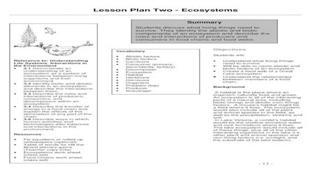 Pdf Lesson Plan Two Ecosystems Toronto Zoo Parts Of An Ecosystem Worksheet - Parts Of An Ecosystem Worksheet