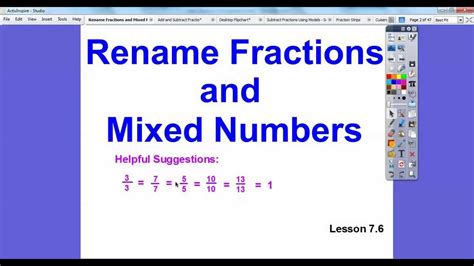 Pdf Lesson Rename Fractions And Mixed Numbers Objective Renaming Mixed Fractions - Renaming Mixed Fractions