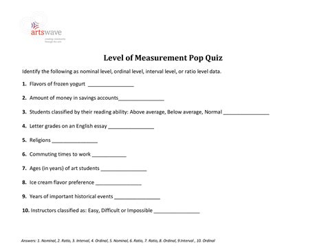 Pdf Level Of Measurement Pop Quiz Artswave Levels Of Measurement Worksheet - Levels Of Measurement Worksheet