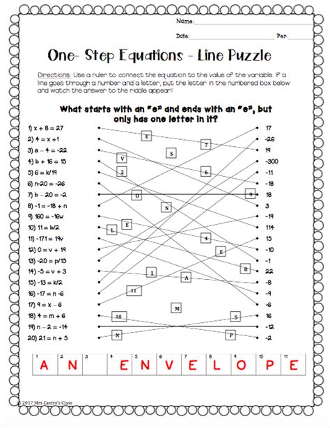 Pdf Line Puzzle One Step Equations Dearborn Public One Step Equations Puzzle Worksheet - One Step Equations Puzzle Worksheet