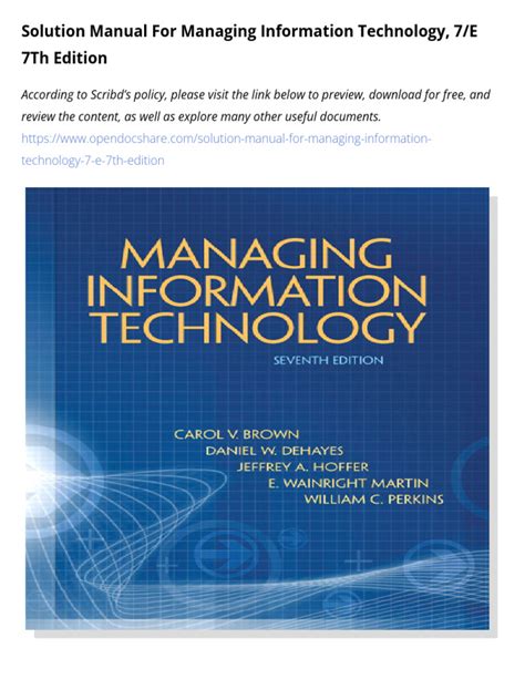 Pdf Managing Information Technology 7th Edition