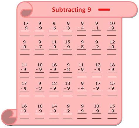 Pdf Master Subtracting 9 Subtracting 9 Worksheet - Subtracting 9 Worksheet