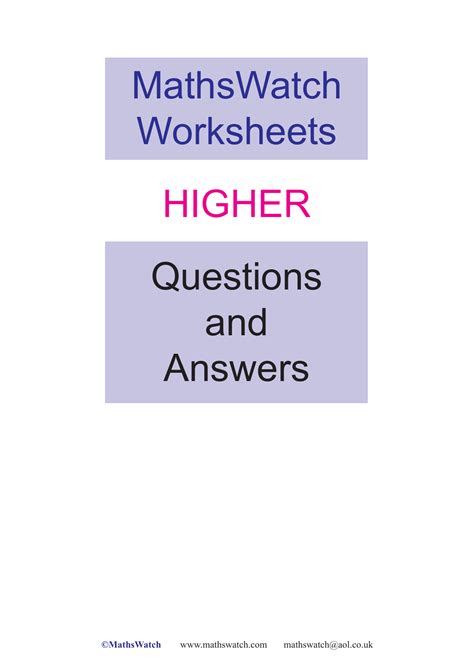 Pdf Mathswatch Mathswatch Homework Worksheet Answers - Homework Worksheet Answers