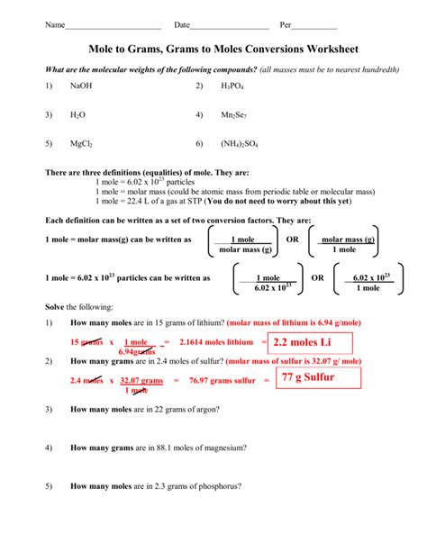 Pdf Mole Conversions Name Chem Worksheet 11 3 Chemistry Mole Conversions Worksheet Answers - Chemistry Mole Conversions Worksheet Answers