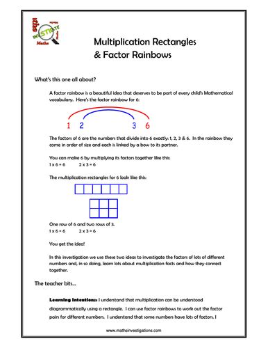 Pdf Multiplication Rectangles Amp Factor Rainbows Maths Week Rainbow Factor Worksheet - Rainbow Factor Worksheet
