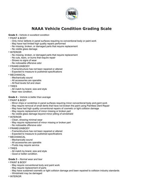 Pdf Naaa Vehicle Condition Grading Scale Grade A Car - Grade A Car