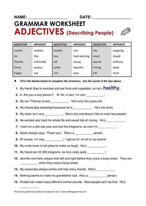 Pdf Name Date Grammar Worksheet Adjectives And Adverbs Adjectives And Adverbs Exercises Worksheet - Adjectives And Adverbs Exercises Worksheet