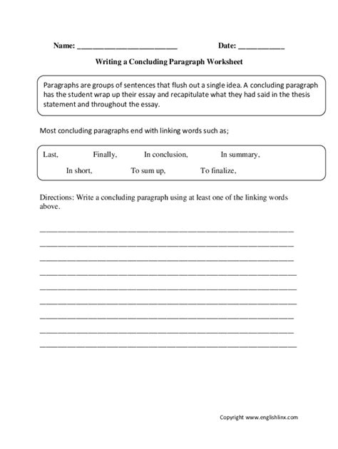 Pdf Name Date Writing A Concluding Paragraph Worksheet Writing Concluding Sentences Worksheet - Writing Concluding Sentences Worksheet
