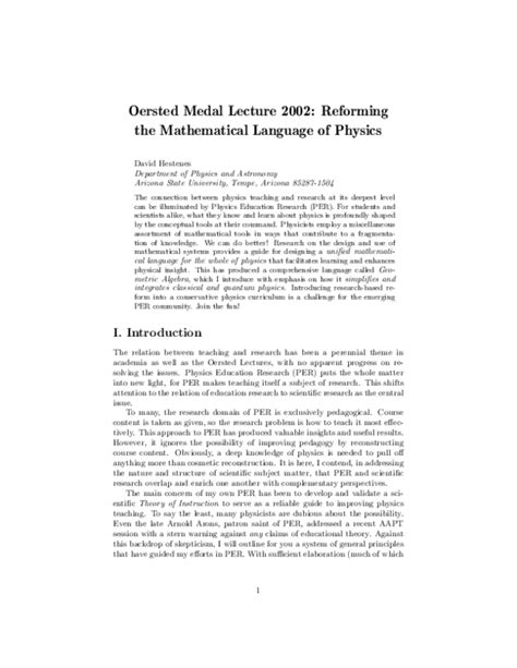 Pdf Oersted Medal Lecture 2002 Reforming The Mathematical Math Ga Es - Math Ga,es