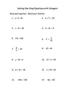 Pdf One Step Equations With Integers Kuta Software One Step Equations Practice Worksheet - One Step Equations Practice Worksheet
