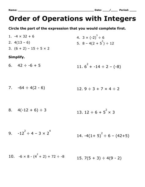 Pdf Order Of Operations With Integers Worksheet Integers Operations Worksheet - Integers Operations Worksheet
