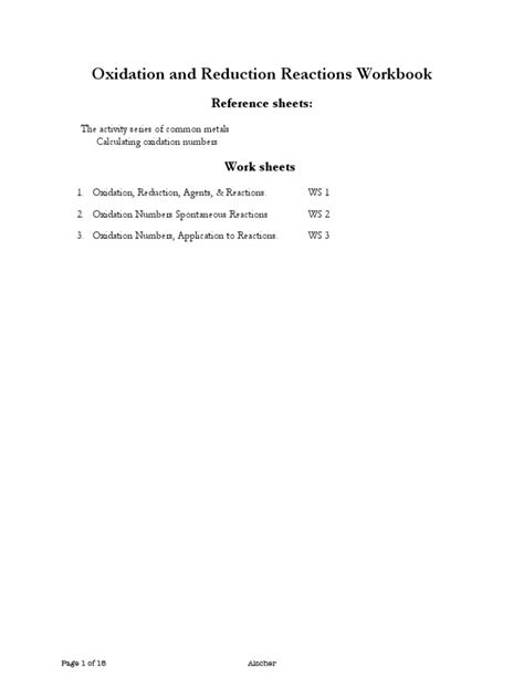 Pdf Oxidation And Reduction Workbook Revised 1a Laney Activity Series Of Metals Worksheet - Activity Series Of Metals Worksheet