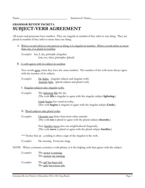 Pdf Packet 6 Subject Verb Agreement Sfponline Org Subject Verb Agreement Worksheet 6th Grade - Subject Verb Agreement Worksheet 6th Grade