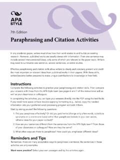Pdf Paraphrasing And Citation Activities Apa Style 7th Paraphrase Sentences Worksheet - Paraphrase Sentences Worksheet