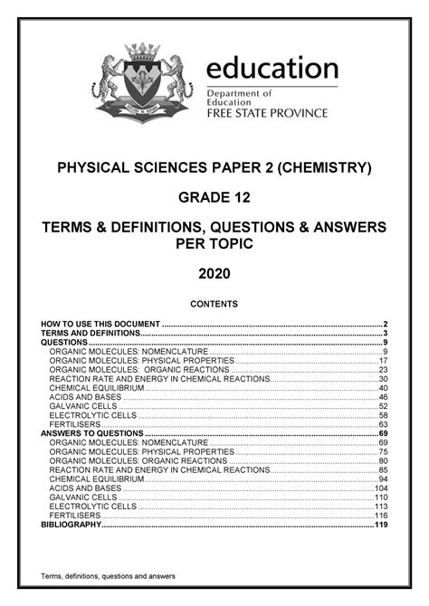 Pdf Physical Sciences Paper 2 Chemistry Grade 12 Physical Science 2 - Physical Science 2