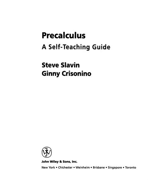 Pdf Precalculus A Self Teaching Guide Wiley Self Teaching