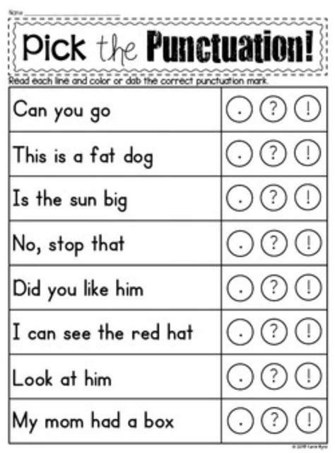 Pdf Punctuation Periods K5 Learning Kindergarten Punctuation Worksheets - Kindergarten Punctuation Worksheets
