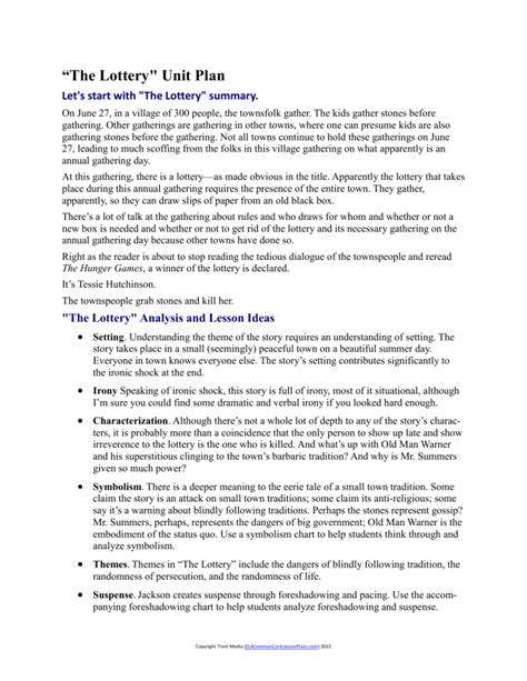 Pdf Quot The Lottery Quot Guided Reading Questions The Lottery Ticket Worksheet Answer Key - The Lottery Ticket Worksheet Answer Key