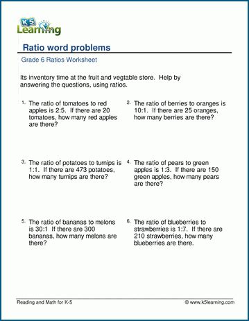 Pdf Ratio Word Problems Worksheet K5 Learning Grade 6 Ratio Worksheet - Grade 6 Ratio Worksheet