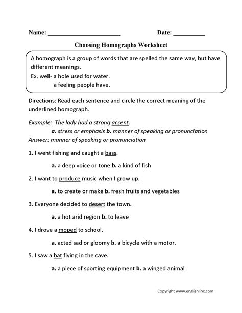 Pdf Reading Worksheet Homographs 5 Sylvan Learning Homograph List For 5th Grade - Homograph List For 5th Grade