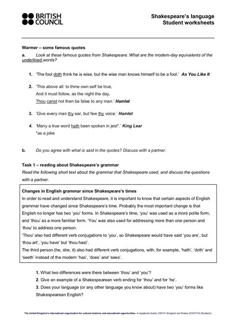 Pdf Shakespeareu0027s Language Student Worksheets Teachingenglish Shakespeare Background Worksheet - Shakespeare Background Worksheet