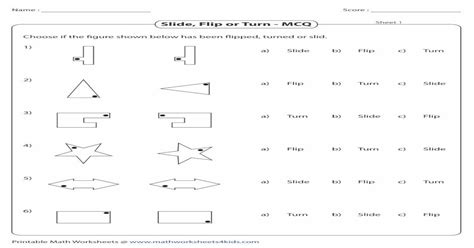 Pdf Slide Flip Or Turn Mcq Sheet 1 Slide Flip And Turn Worksheet - Slide Flip And Turn Worksheet