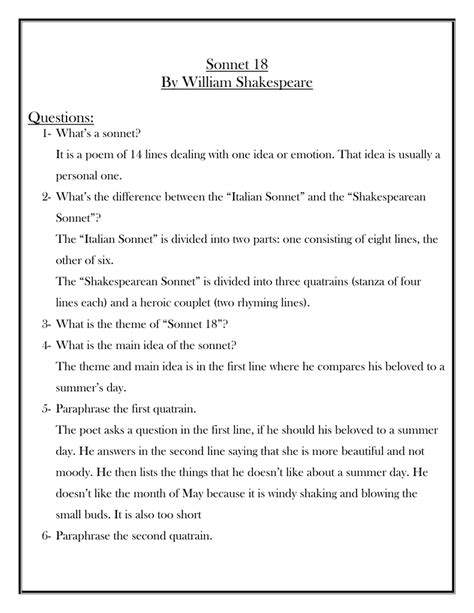 Pdf Sonnet 18 Shakespeare Worksheet Scoilnet Translating Shakespeare Worksheet - Translating Shakespeare Worksheet