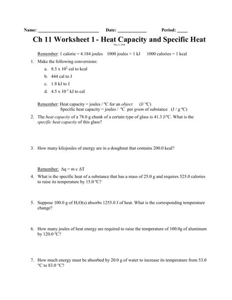 Pdf Specific Heat Wksht20130116145212867 Chandler Unified School District Chemistry Specific Heat Worksheet Answers - Chemistry Specific Heat Worksheet Answers