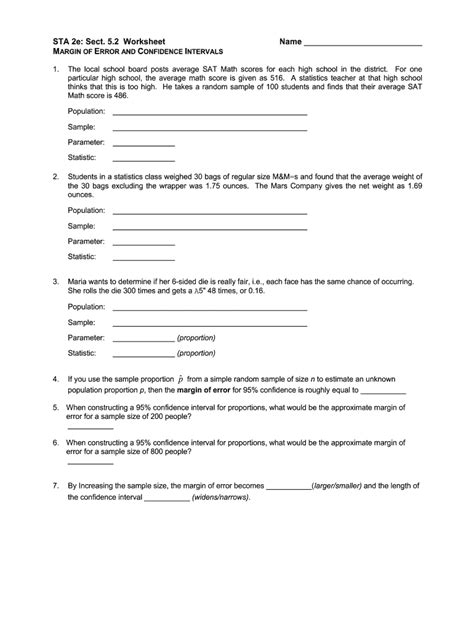 Pdf Sta 2e Sect 5 2 Worksheet Name Confidence Interval Worksheet Answers - Confidence Interval Worksheet Answers