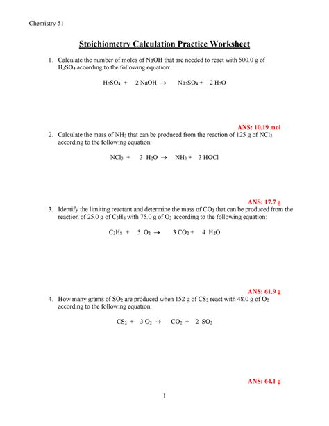 Pdf Stoichiometry Calculation Practice Worksheet Profpaz Chemistry Stoichiometry Worksheet 1 - Chemistry Stoichiometry Worksheet 1
