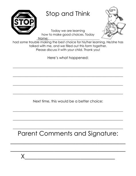 Pdf Stop And Think Sheets Lausd Org Think Sheet Kindergarten - Think Sheet Kindergarten
