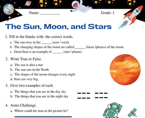 Pdf Sun Stars And Moon K5 Learning 1st Grade Moon Facts Worksheet - 1st Grade Moon Facts Worksheet