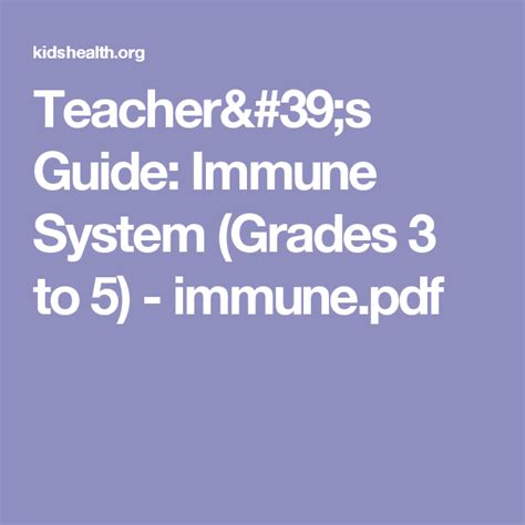 Pdf Teacheru0027s Guide Immune System Grades 3 To Immune System Worksheet Middle School - Immune System Worksheet Middle School