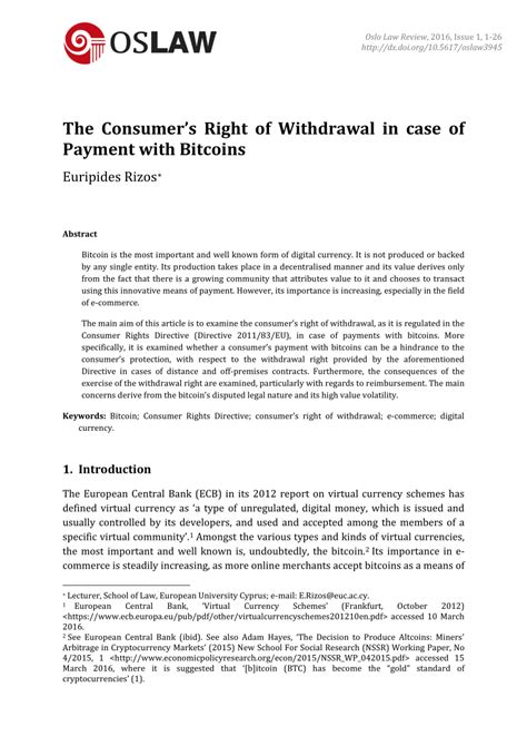 Pdf  The Consumeru0027s Right Of Withdrawal In Case Of Payment With Bitcoins - Cara Isi Form Withdraw
