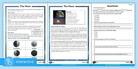 Pdf The Moon Differentiated Reading Comprehension Activity Phases Of The Moon Reading Comprehension - Phases Of The Moon Reading Comprehension