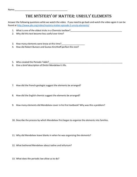 Pdf The Mystery Of Matter Unruly Elements Chemistry Mystery Of Matter Worksheet - Mystery Of Matter Worksheet