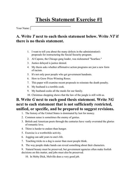 Pdf Thesis Statement Practice Name Directions Carefully Read Thesis Statement Writing Practice - Thesis Statement Writing Practice