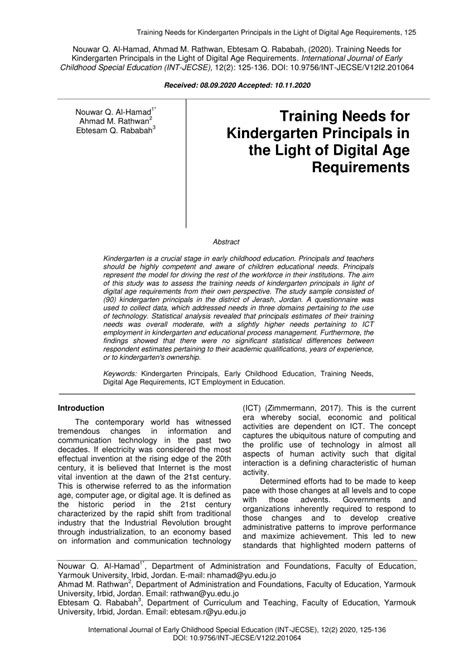 Pdf Training Needs For Kindergarten Principals In The Kindergarten Principal - Kindergarten Principal