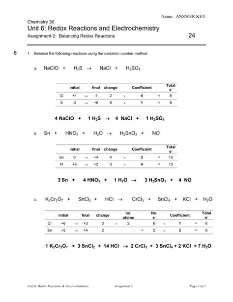 Pdf Unit 6 Redox Reactions A Level Chemistry Redox Reactions Worksheet Answers - Redox Reactions Worksheet Answers