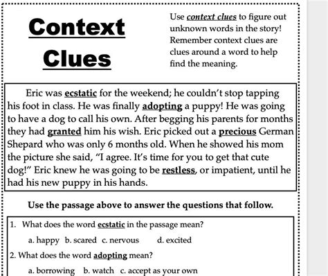 Pdf Using Context Clues Reading Comprehension Worksheets For Context Clues Worksheet 5th Grade - Context Clues Worksheet 5th Grade