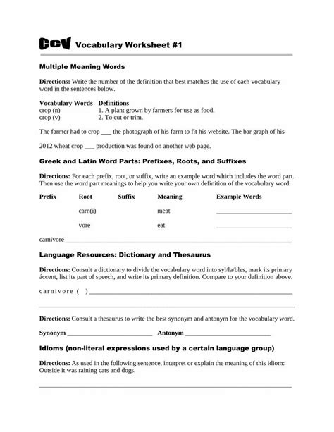 Pdf Vocabulary Worksheet 1 Pennington Publishing Eighth Grade Vocabulary Worksheets - Eighth Grade Vocabulary Worksheets