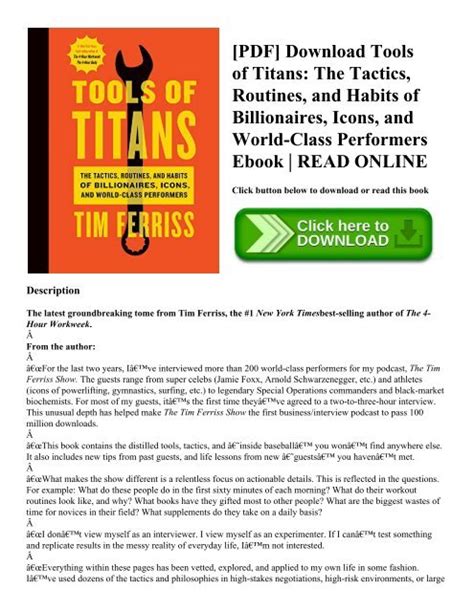 Read Online Pdf Download Tools Of Titans The Tactics Routines And 
